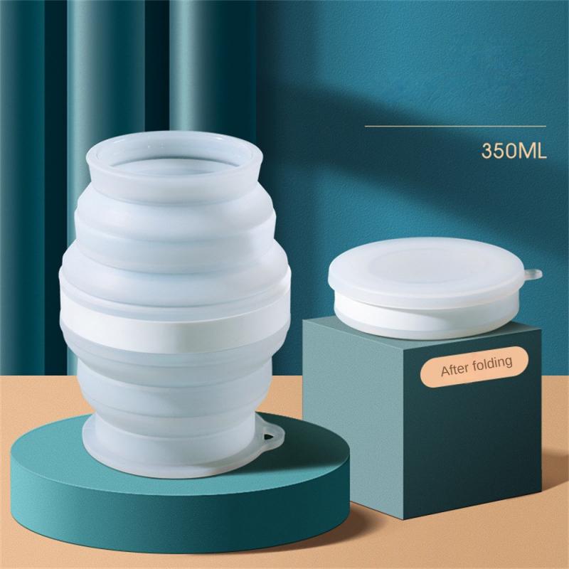 Portable Silicone Cup Foldable Travel Mug Heat Resistant Collapsible Water Cups with Lid Chain for Outdoor Activity Camping Drinking