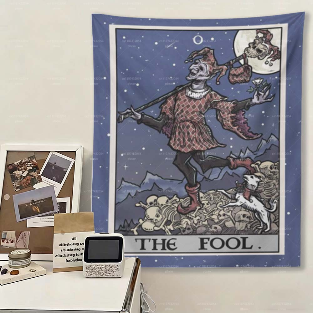 

The Fool Tarot Card Tapestry Home Spooky Wall Hanging Horror Wall Art Occult Gothic Home Decor Wall Art Print 74x94cm(29x37in)