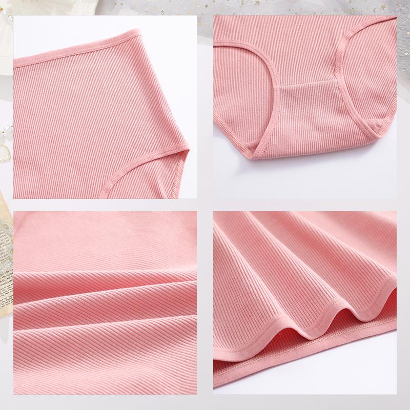 3Pcs Women Cotton High Waist Underwear Breathable Striped Panties Female Plus Size Solid Color Briefs Comfortable Lingerie S-XXL