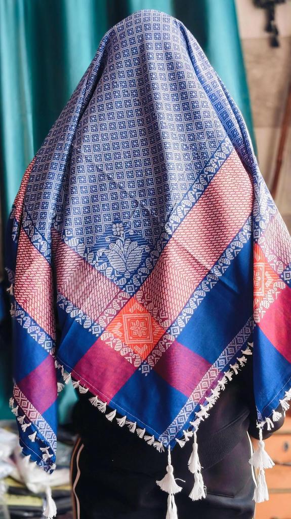 Blue Keffiyeh Scarf, Arab Shemagh Tassel, Unisex Cotton Head Wrap Birthday gift