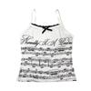 Y2K summer note pattern printed trendy camisole vest with bow decoration