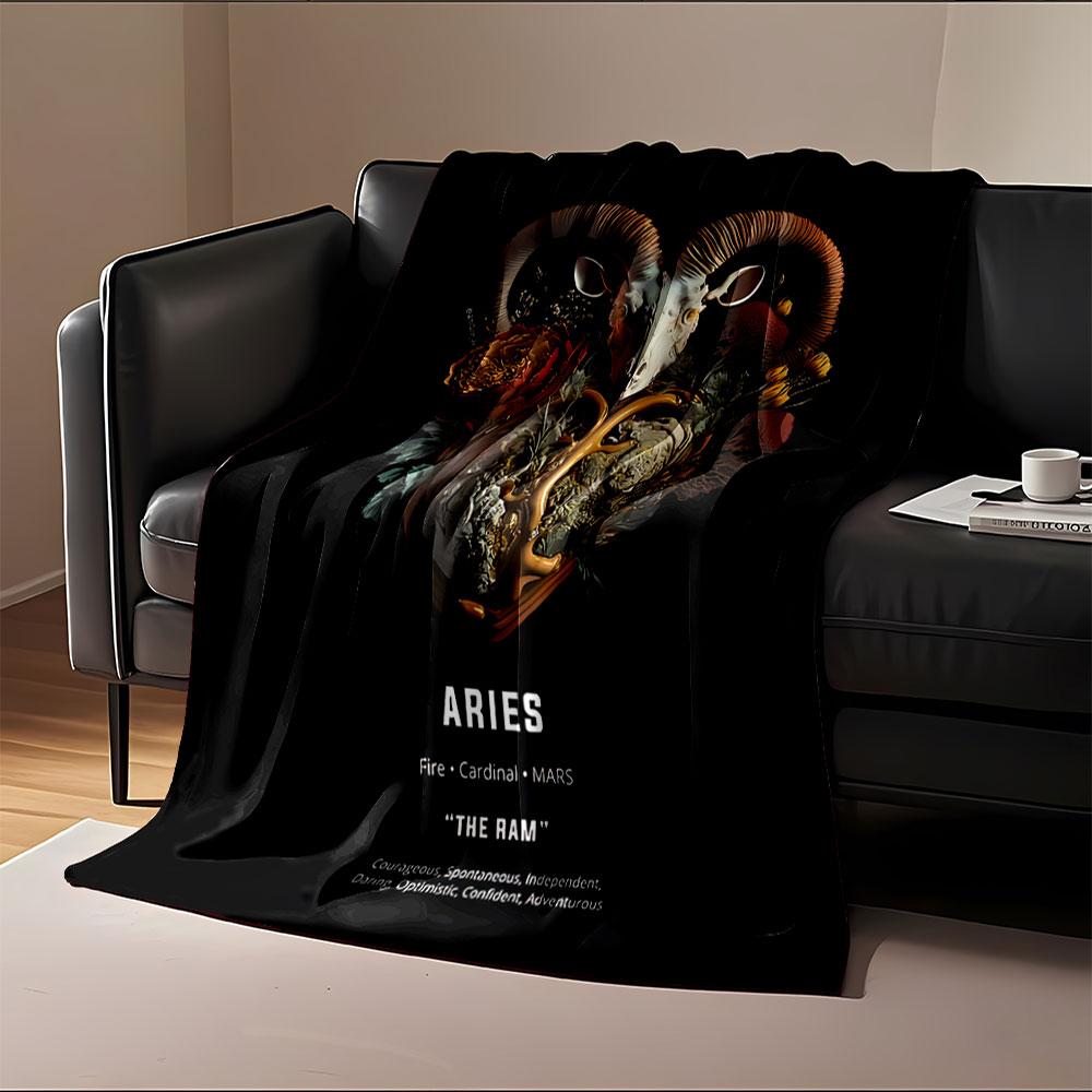 Aries Zodiac Floral Art Blanket for All Seasons Blanket Lunch Break Throw Gift