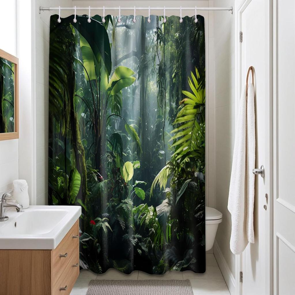 Green Jungle Shower Curtain Forest Rainforest Bathroom Decoration with Hook Waterproof Fabric 180x180cm 90x180cm