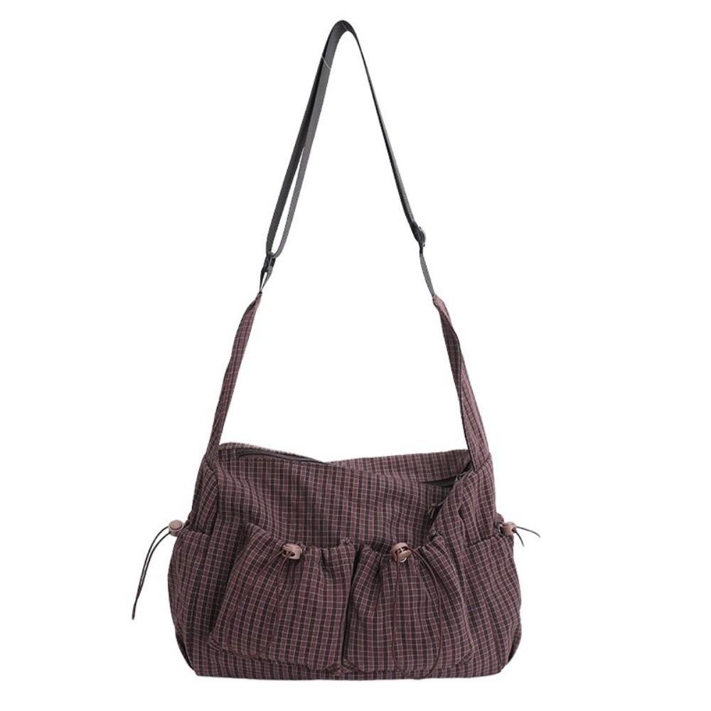 Zipper Closure Pleated Cloud Bag Large Capacity Nylon Crossbody Bag Striped Shoulder Bag Women