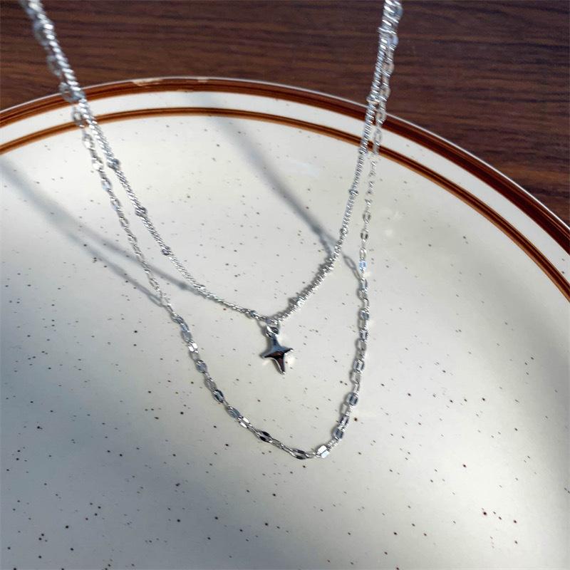 Starburst Double Layer Necklace: Light Luxury Clavicle Chain with Trendy Design for Women