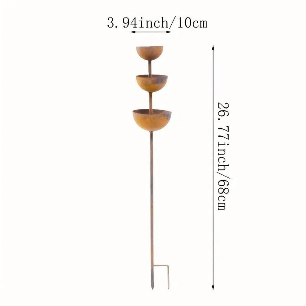 3-Tier Bowl Metal Bird Bath Rusted Bird Feeding Station Garden Rain Catcher Patio Backyard