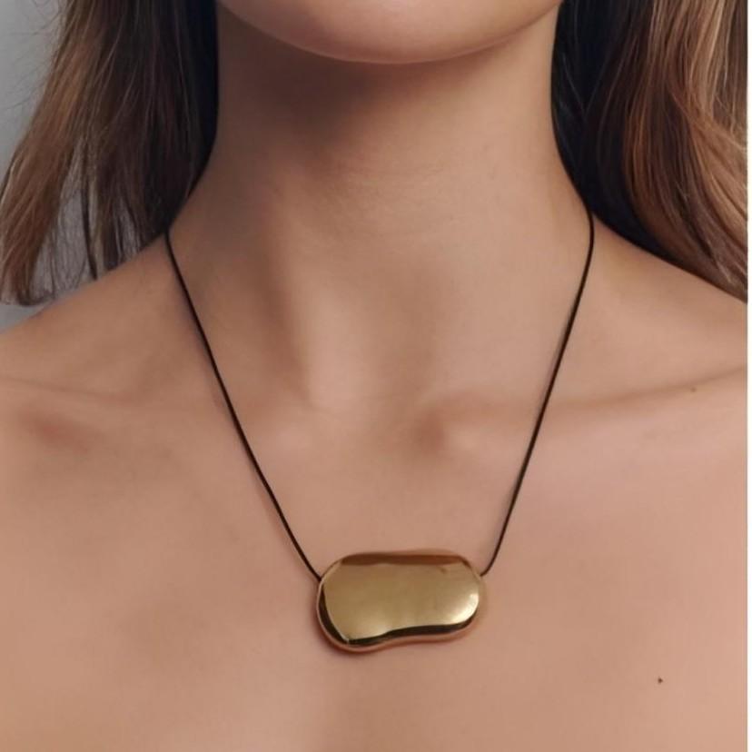 Geometric Stainless Steel Pendant Necklace With Adjustable Wax Cord For Unisex Fashion Accessory