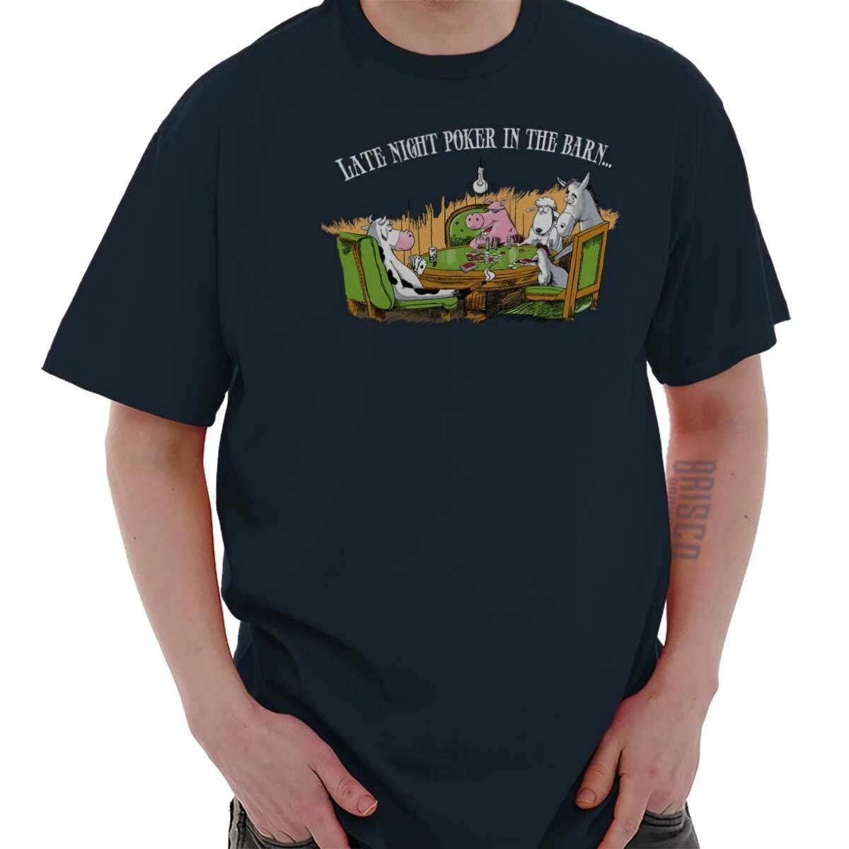 Funny Late Night Poker in the Barn Animals Womens or Mens Crewneck T Shirt Tee S