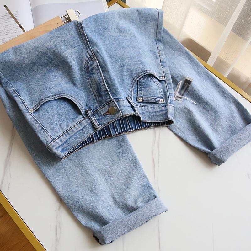 Women Jeans Spring Autumn Elastic Waist Light Blue Loose Denim Pants Harem Pants Female Casual Trousers