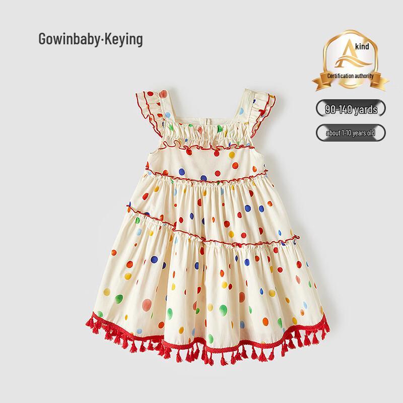 GOWINBABY Girls  Polka Dot Tassel Tiered Camisole Dress 120