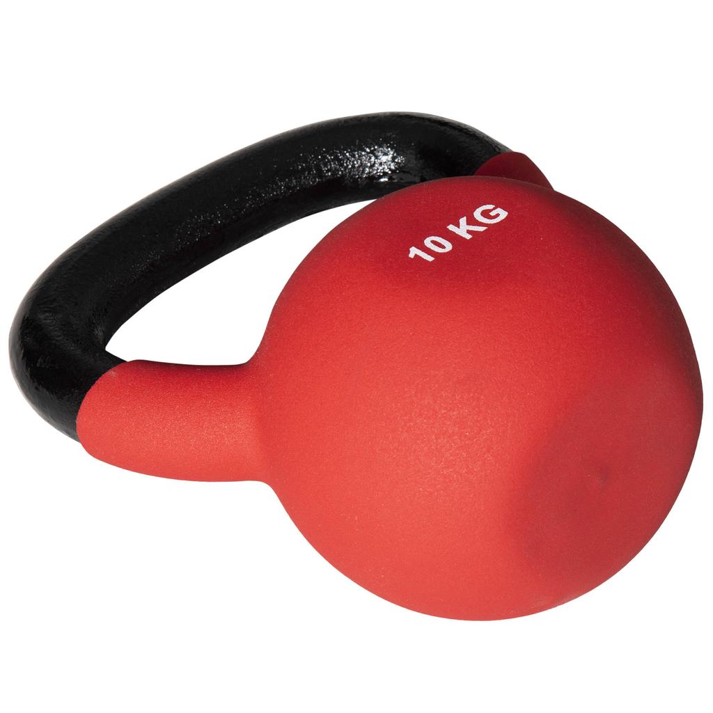 Kettlebell 10 Kg In Metal Weight for Workouts with Non-slip Handle and Flat Bottom 19x12x22cm Red and Black