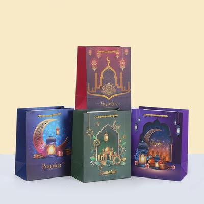 6/10pcs Eid Ramadan Islamic Gift Bags Luxury Paper Tote Bags with Lantern Mosque Prints for Party Favors