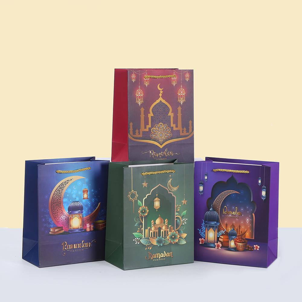 

6/10pcs Eid Ramadan Islamic Gift Bags Luxury Paper Tote Bags with Lantern Mosque Prints for Party Favors 10pcs&18x10x23cm