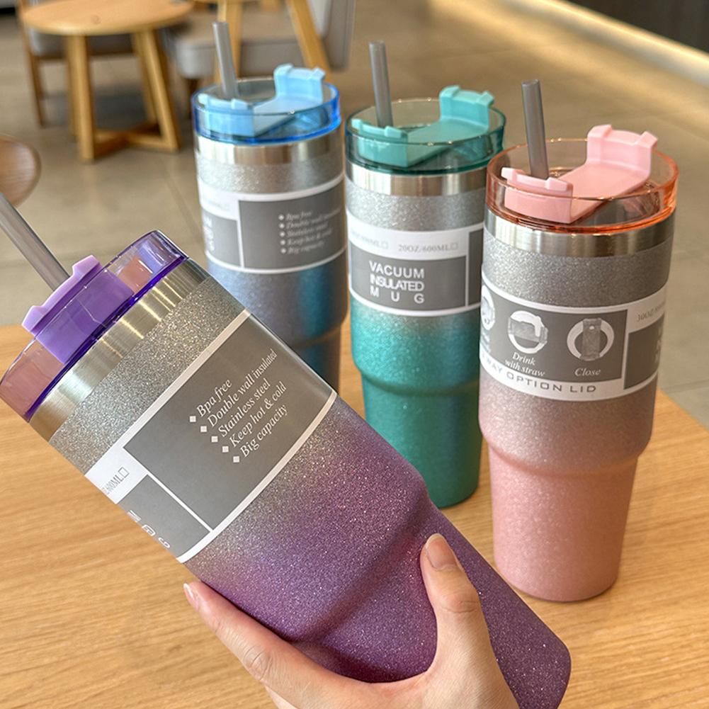 20/30oz Vacuum Insulated Cup with Straw Double-Layer Insulated Cup Stainless Steel Coffee Car Cup Cold Hot Mugs Vacuum Flask