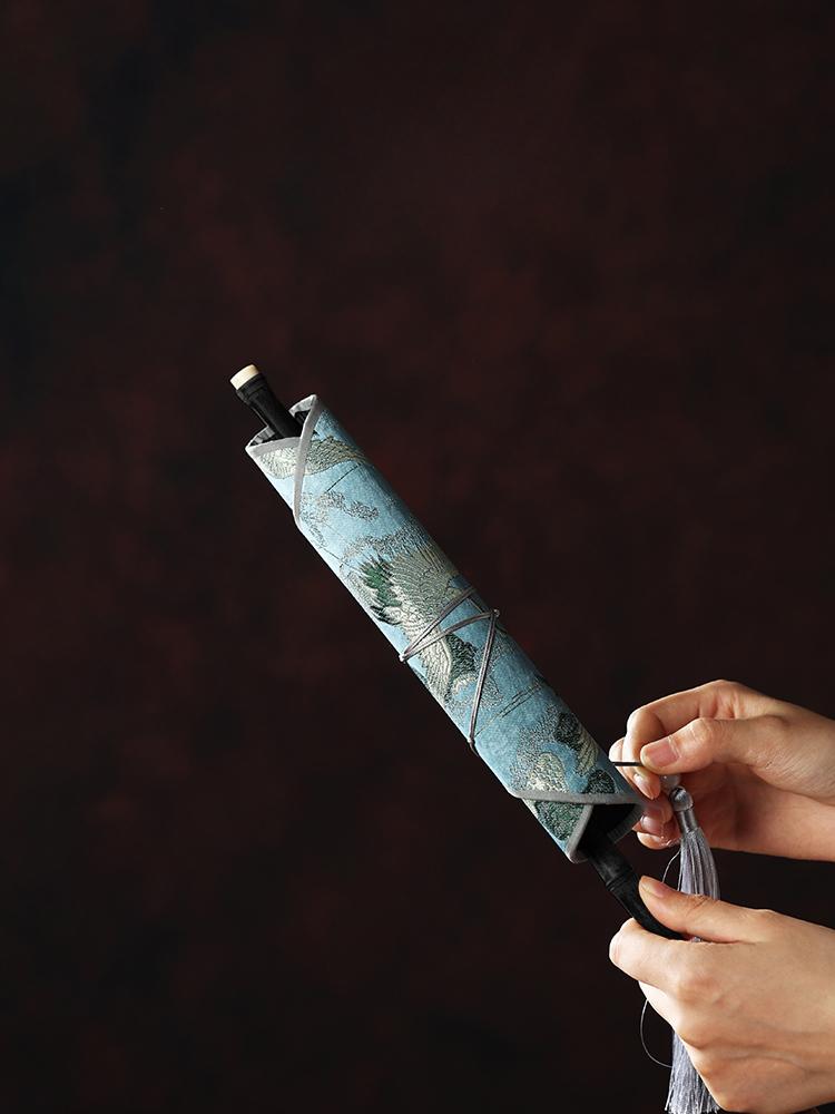 Fan Ancient Style Bamboo Round Vintage Flower Embroidery Chinese Style Hanfu Accessories Foldable Curly Long Handle Portable 1Pc