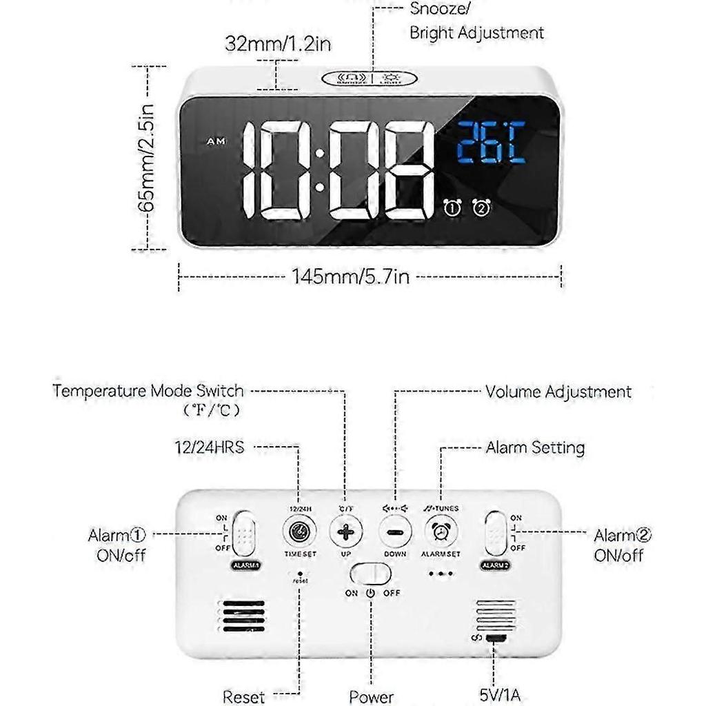 Sveglia Digitale HOMVILLA con Ampio Display LED della Temperatura, Sveglia Specchio Portatile con Doppio Allarme Orario di Sonno Dimmer a 4 Livelli Regolabile