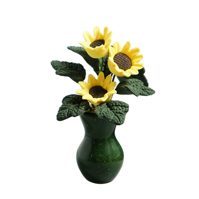 Sunflower Mini Car Decor Ceramic Vase Premium Dashboard Ornament Handmade Clay Art