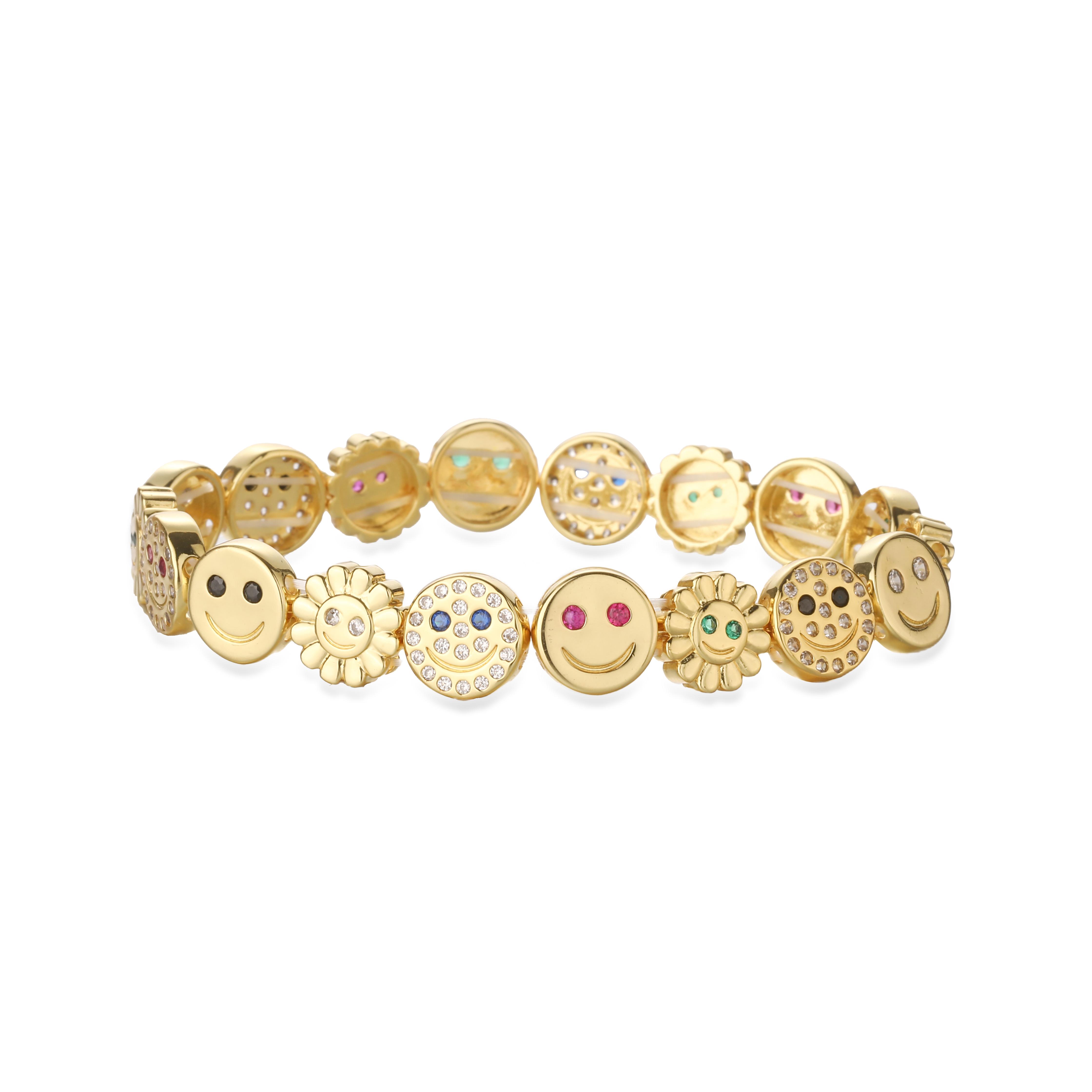 HECHEN,Retro Heart Shaped Cartoon Emoji Bracelet Copper Metal Elastic Chain Women s Minimalist Korean Zircon 1 piece Other