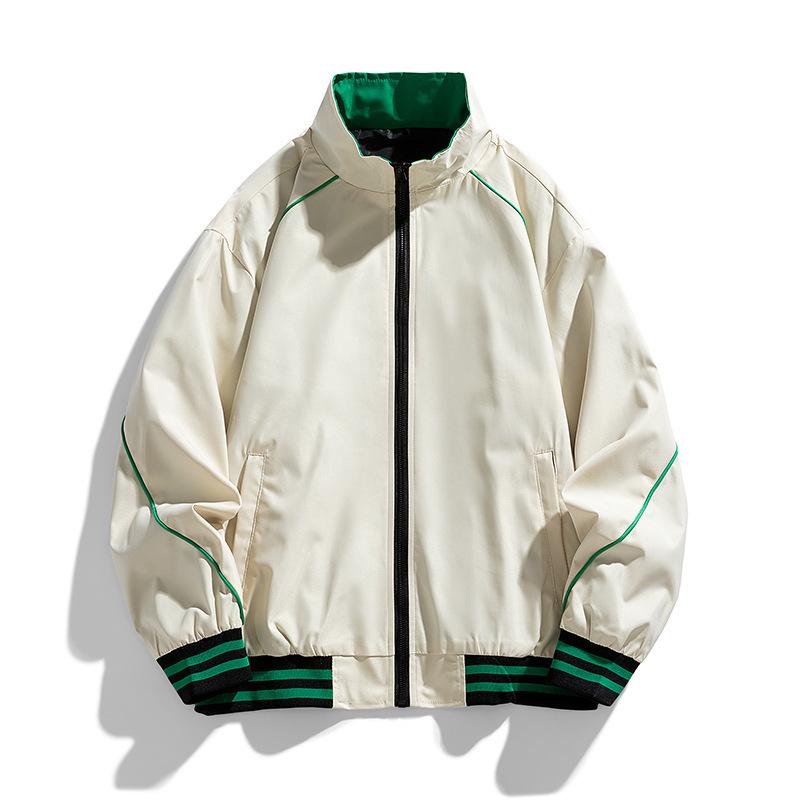 Baseball Jacket, Men's Spring and Autumn Style Stand Collar Jacket, Solid Color Top, Loose Jacket