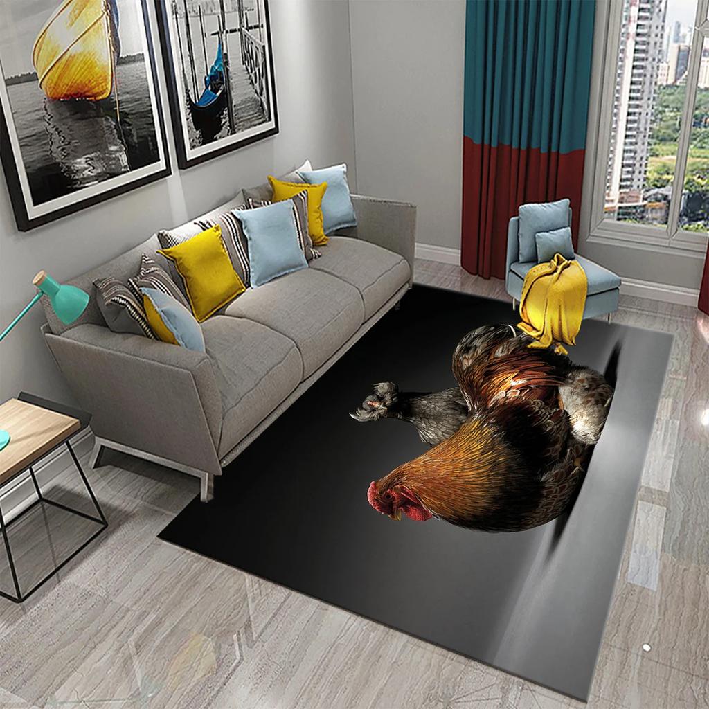 3D Kawaii Niedlicher Hühnermuster-Druckteppich für Küche Wohnzimmer Schlafzimmer Rutschfest Saugfähig King Size Teppich für Heimdekor