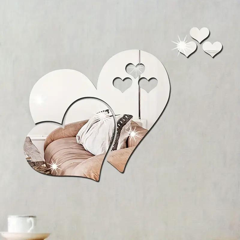 5-Piece Heart-Shaped Acrylic Mirror Wall Stickers - Self-Adhesive Decorative Decals for Bedroom, Living Room, or TV Background Wall.