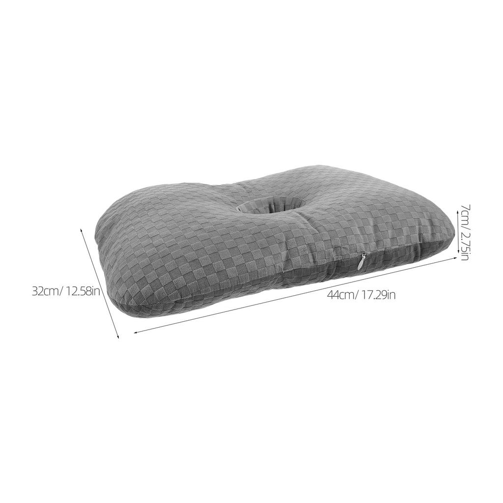 Grey Ear Pillow for Side Sleeping Hollow Center Cushion Ear Piercing Sleep Protection Recovery Soft Breathable Spa Home Use