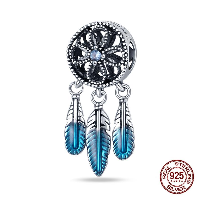 Fashion Genuine Copper Color Feather Colorful Dreamcatcher Decorative Charms Bead Suitable For Pandach Authentic Bracelets Exquisite Jewelry