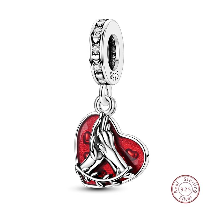 New Copper Charm Bead Mother'S Day Love Heart Family Charm Bead Pendant Fits Bracelet Womens Jewelry Gift