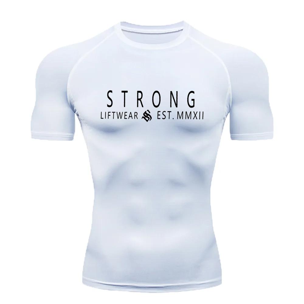 Men's O-neck Compression Shirt  Sleeve or Short Sleeve Printed T-Shirt Fitness Clothes Elastic Sports Top T-Shirt S-3XL