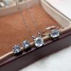 Sterling Silver S925 Aquamarine Bull Head Necklace, Earrings & Open Ring Set