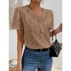 Nuova Blusa Estiva con Inserti in Pizzo da Donna Camicie Scollo Tondo Traforate Top alla Moda Manica Corta Colore Unito Dolce Abbigliamento Largo Elegante