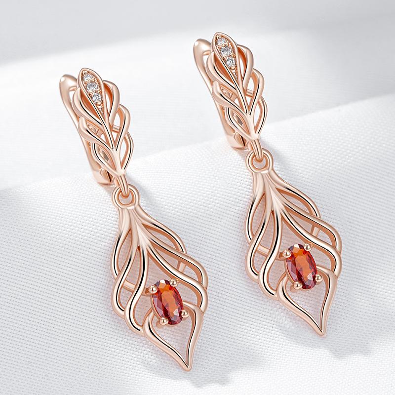 Trendige Lange Hängende Ohrringe Für Damen Mode Roségold Farbe Roter Natürlicher Zirkon Accessoires Täglicher Feinschmuck