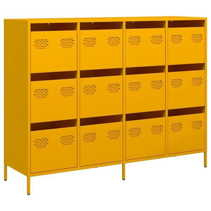 VidaXL Buffet jaune moutarde 135x39x103,5 cm acier laminé à froid, meuble de rangement, meuble de rangement de cuisine, 3307176