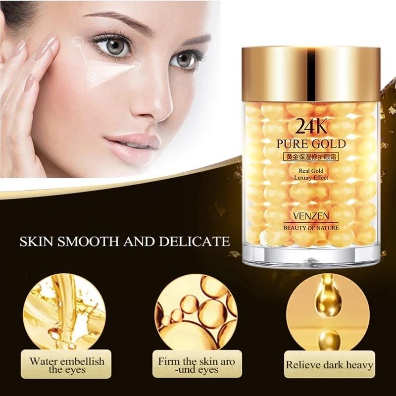 VENZEN 24K Gold Eye Cream Moisturizing Anti Puffiness Anti Wrinkle Remove Dark Circle Anti-Aging Women Eye Care