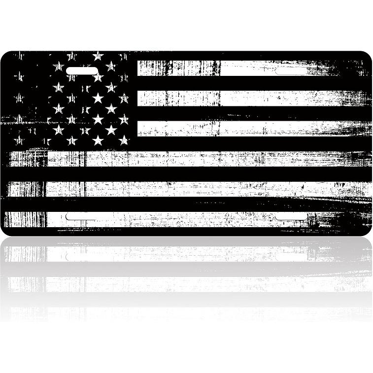 Vintage American Flag License Plate Black White USA Flag License Plate Funny For Car Decoration Vanity Tag Stainless Steel License Plate Frame Fits