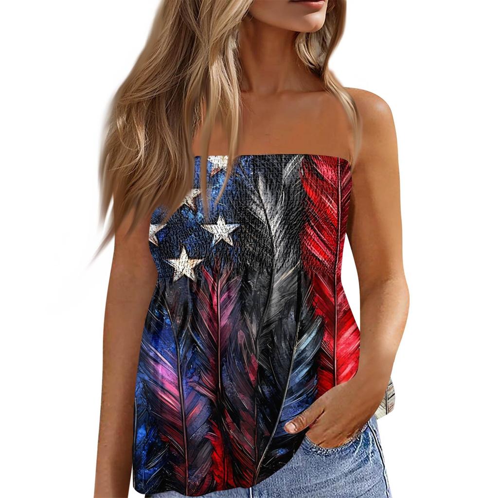 Summer Tube Tops For Women,Cute Sexy Off Shoulder Print Sleeveless T-Shirt