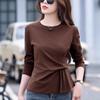 Chic Women's Long Sleeve Slimming Pure Cotton T-Shirt for Spring/Autumn