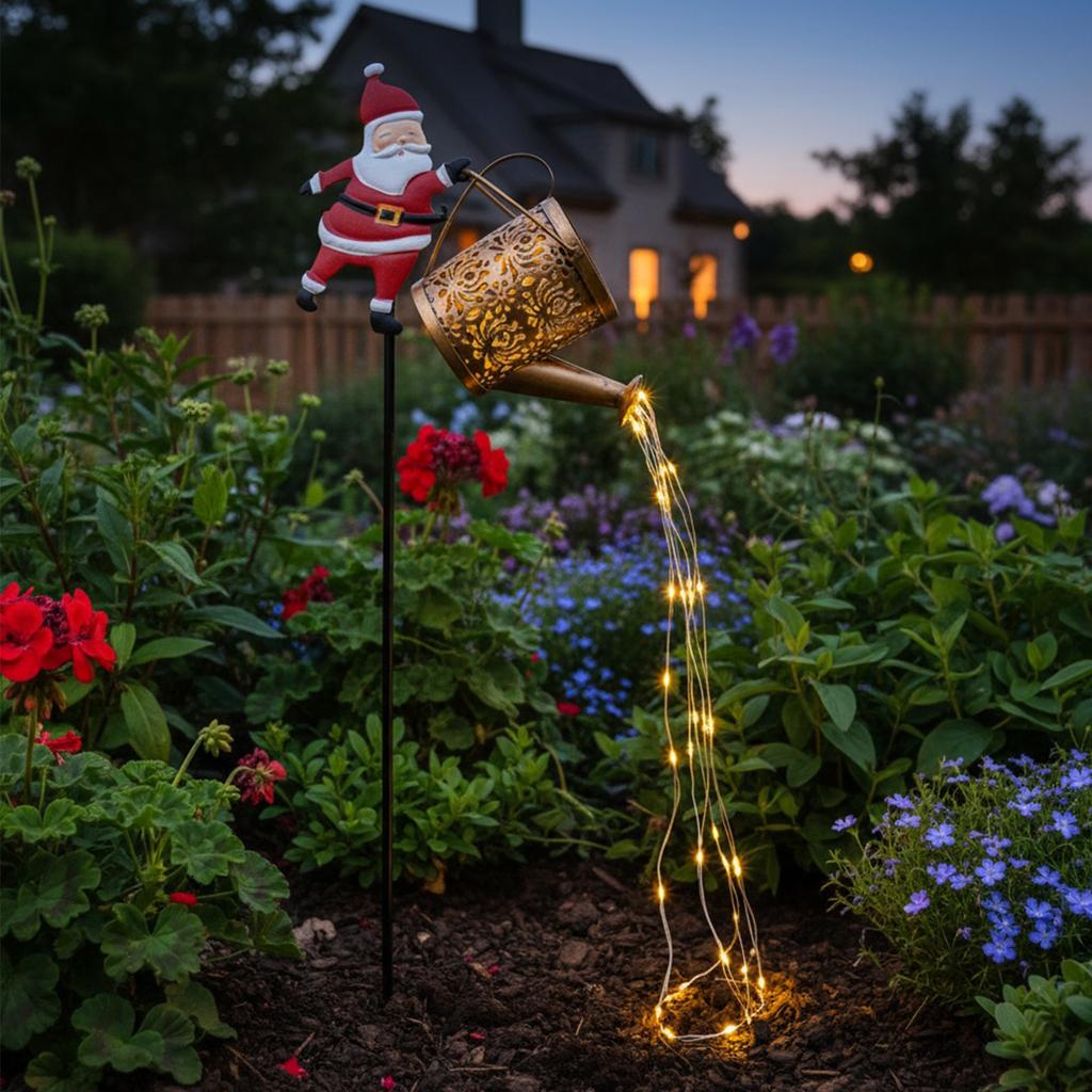 Solar Santa Claus Watering Can with LED Light Garden Lawn Christmas Lights Outdoor Decorative Solar Lights Outdoor Decoration