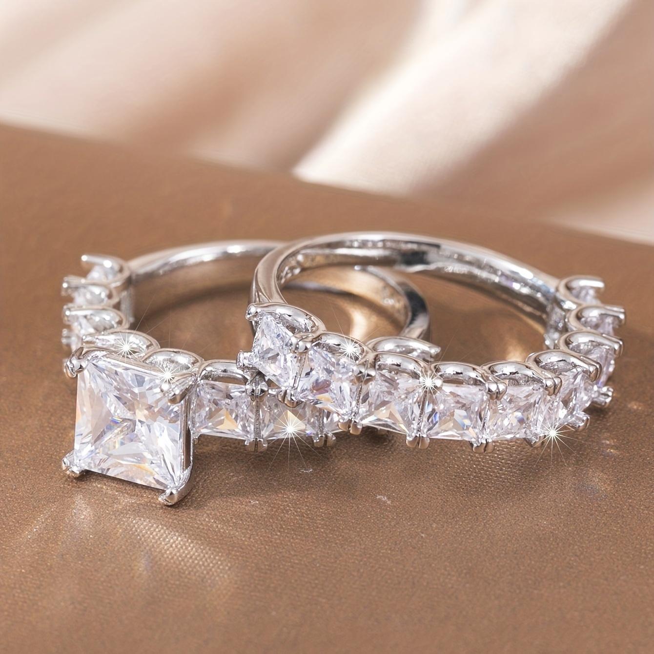 Exquisite, fashionable, trendy, personalized and creative ring for ladies, elegant and square zircon couple engagement set 6 серебряный