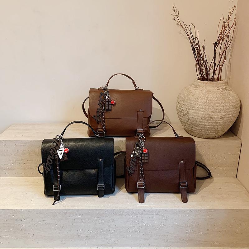 New retro pattern backpack advanced feeling soft leather high-capacity good appearance solid color versatile women's bags
