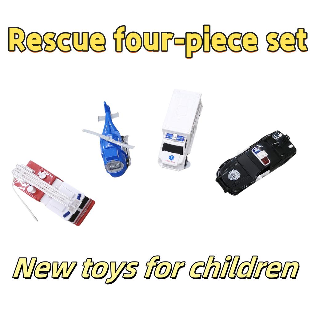 4-Piece Emergency Rescue Vehicle Toy Set, Model, Rescue Helicopter, Police Car, Fire Truck, Ambulance Friction Power Toy, Hallow