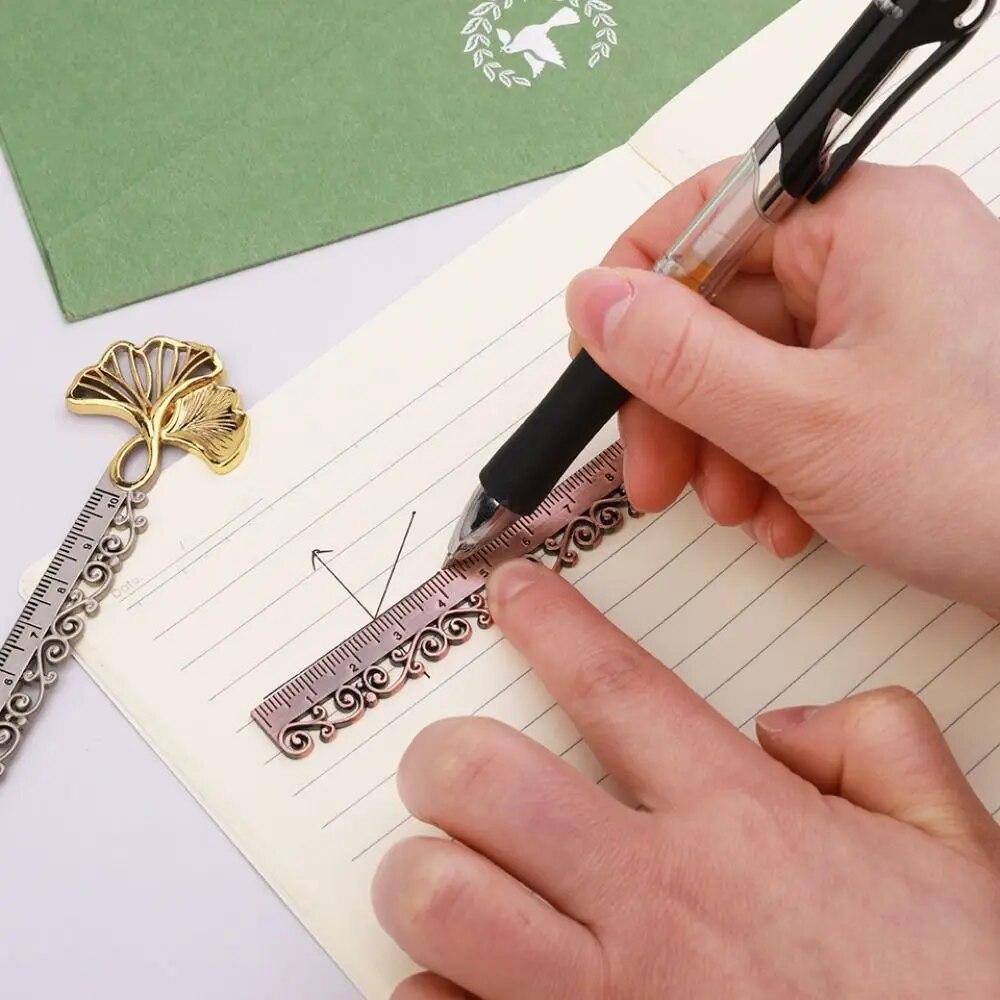 1Pc Vintage Metal Hollowed Butterfly Ginkgo Fine Carving Ruler Measuring Tool Multi-functional Straight Ruler Bookmark School Supply