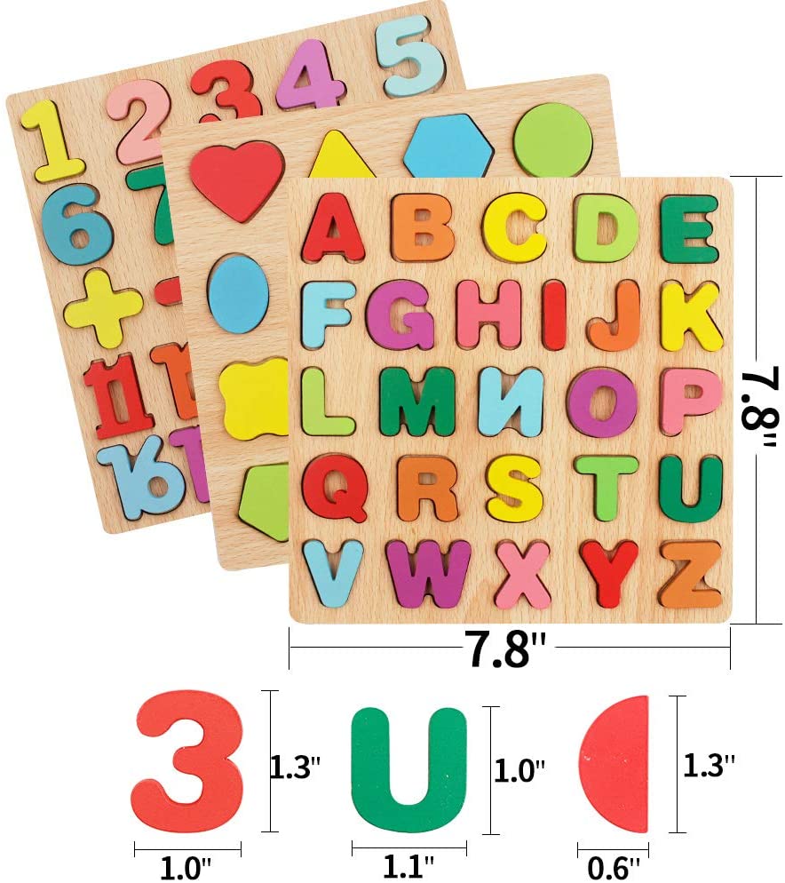 Wooden Puzzles for Toddlers Montessori Baby Learning Alphabet Number Shape Puzzle Toys Kids Educational Matching Board Wood Game