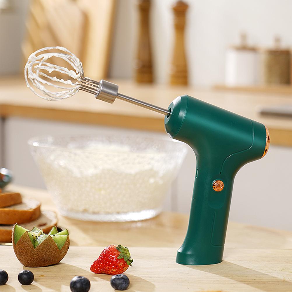 USB Rechargeable Electric Mixer Stainless Steel Egg Whisk Wireless Food Blender Tool with One-Touch Speed Control for Kitchen