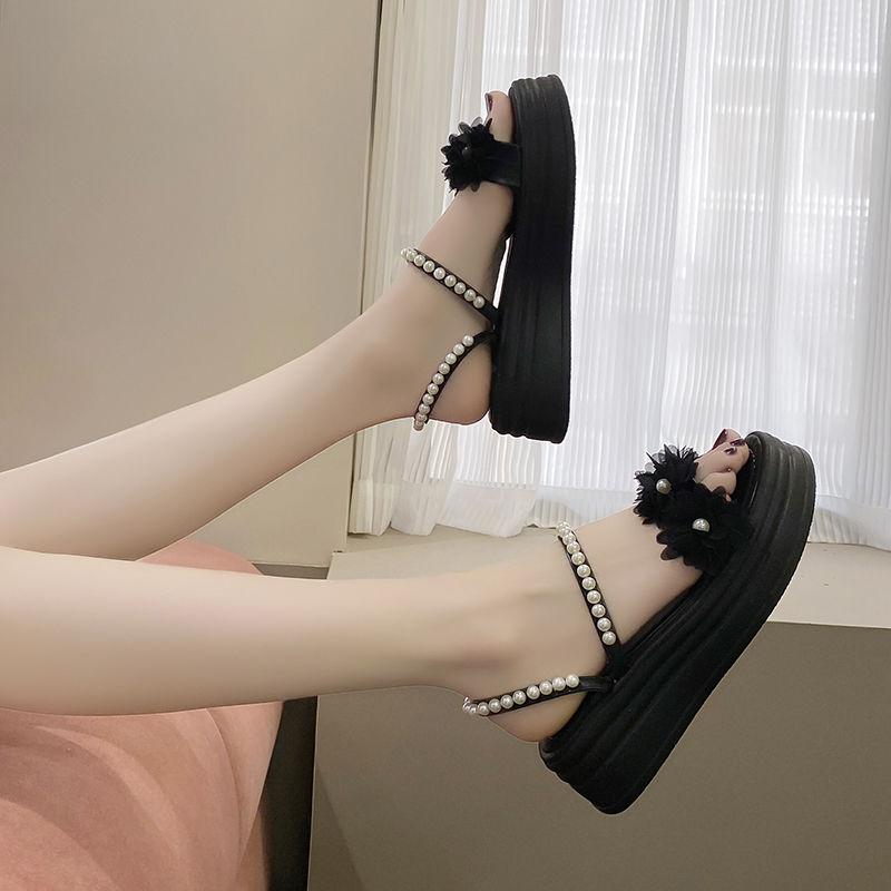 Flowers Platform Woman Shoes Outdoor With Medium Heels Sandals for Women 2025 Summer Comfortable Fashion High Quality Footwear