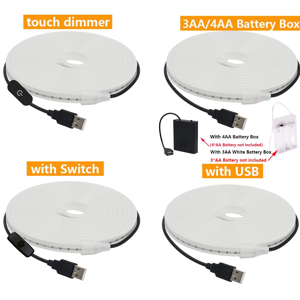5V Dimmable LED Neon Strip Light Battery USB Powered Switch Touch Dimmer Kit 2835 120LED Flex Silicone Lamp Waterproof Backlight