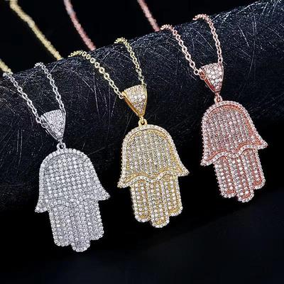 2024 Trendy Hip-Hop Sweater Chain: Women's AAA Zircon Palm Pendant Necklace