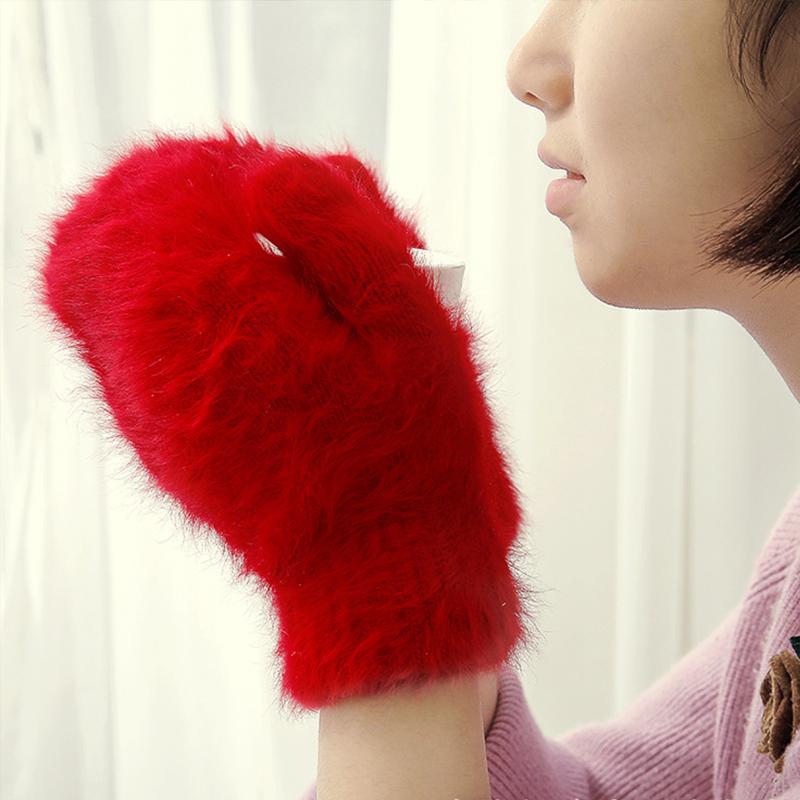 Women Winter Warm Cashmere Gloves Elastic Full Finger Mittens Soft Rabbit Fur Warm Plush Gloves Girls Knitted Riding Gloves