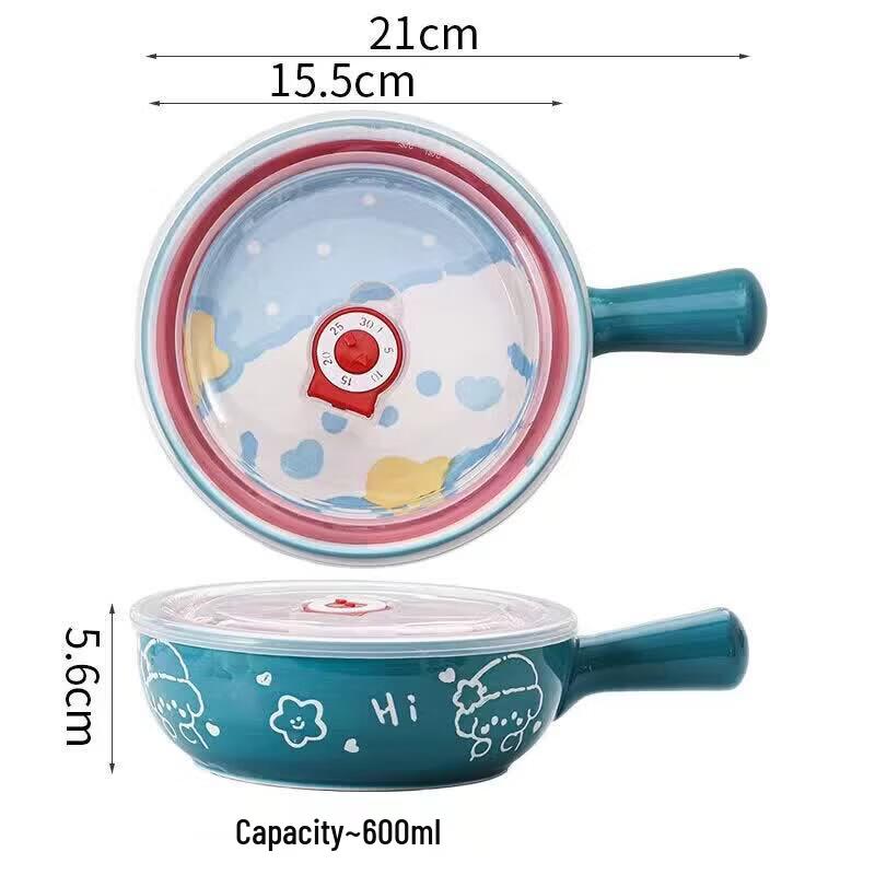 Yulor Oven-Safe Ceramic Cartoon Bowl with Handle