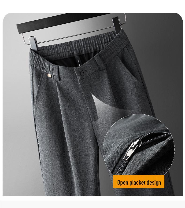 Woodpecker Men's Elastic Waist Wool Trousers - Loose Wide-Leg Casual Pants for Spring & Autumn